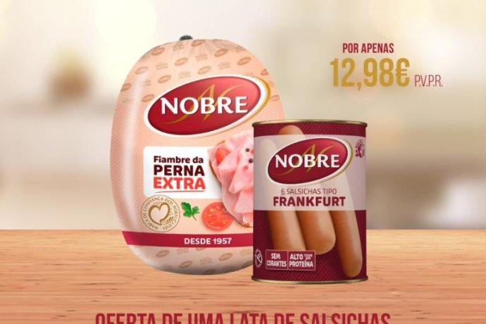 Na compra de 250g de Fiambre da Perna Extra Nobre receba GRÁTIS uma lata de Salsichas Nobre Frankfurt!